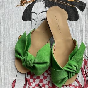 zara green bow shoes